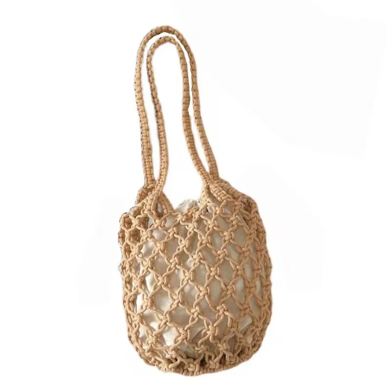 

2025 New Summer Beach Tote Bag with Inner Pocket Hollow Mesh Shoulder Bag Cotton Crochet Knit Purse for Women Boho Vacation