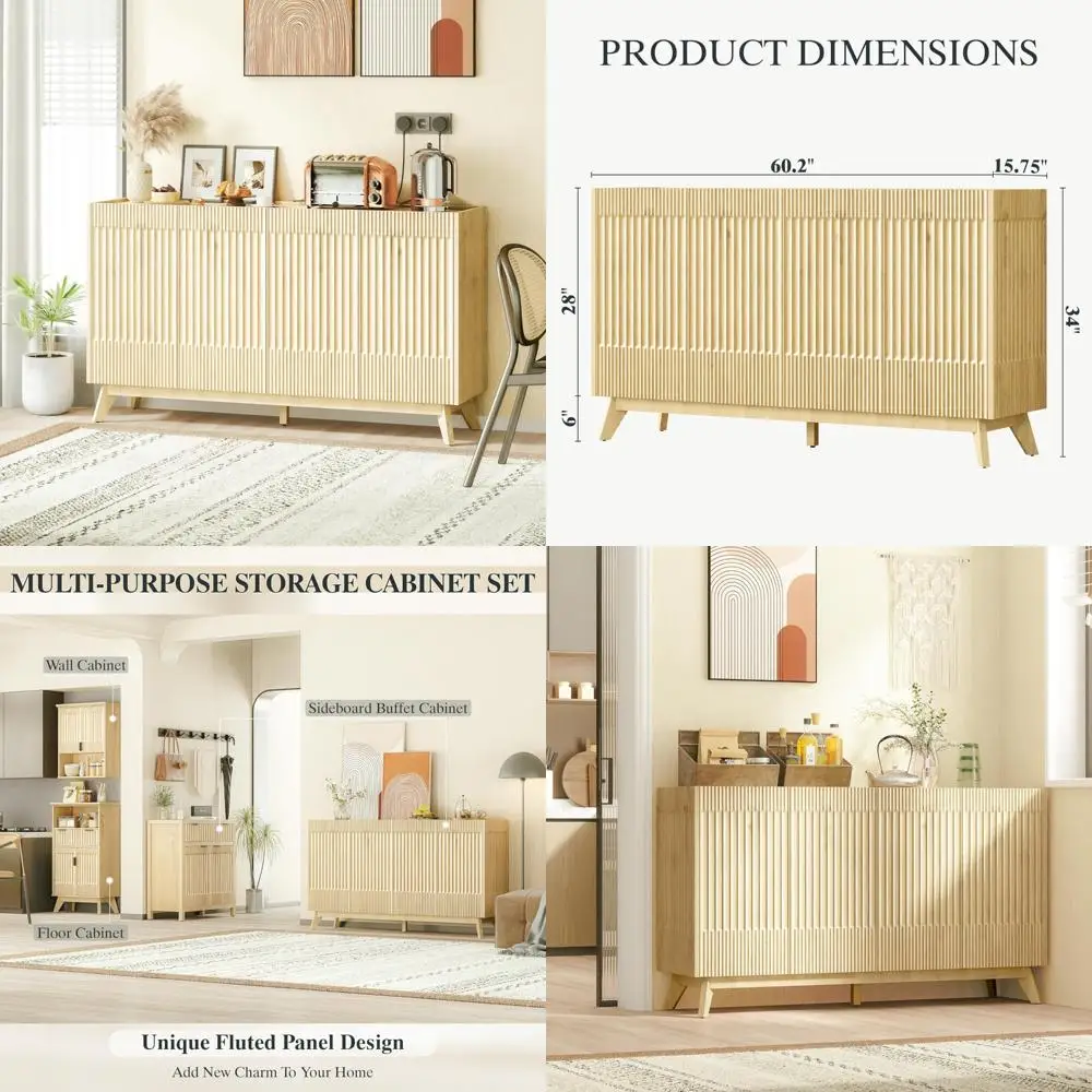 Modern Fluted Sideboard Buffet Cabinet, 60