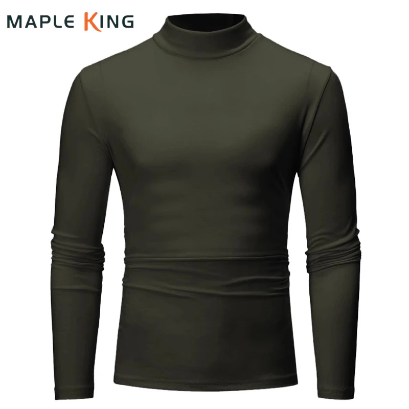 Men Clothing Bottoming T Shirts Stretch Tops 2025 Vintage Long Sleeve Simple Solid Color Men Daily Mock Neck Casual Base T Shirt