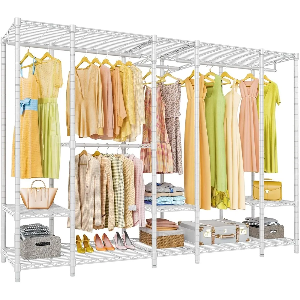 50i super large portable freestanding wardrobe, heavy duty multi-purpose metal hanger, maximum load 1300 pounds, white