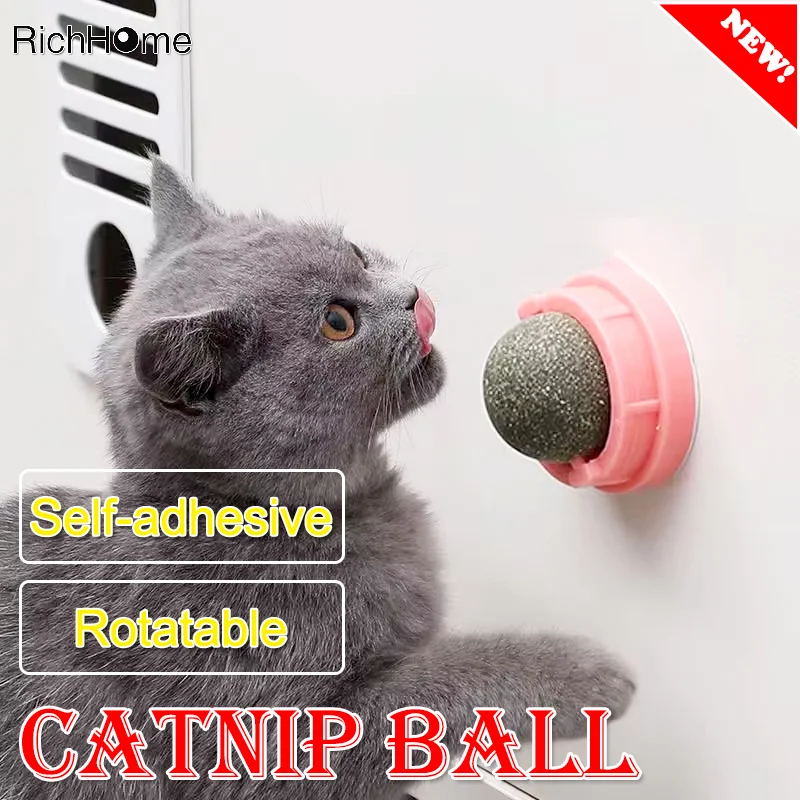 Cat Toy Spinning Catnip Ball Cat Wall Stick-on Ball Toy Healthy Natural Removes Balls To Promote Digestion Cat Grass Snack