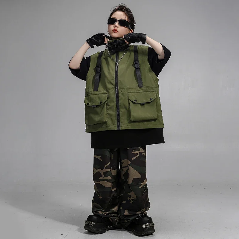 Hip Hop Tanzen Jungen Cooles T-shirt Weste CamoPants Kleidung Sets Mädchen Street Dance Jogger Kinder Jazz Kostüme Kinder Streetwear
