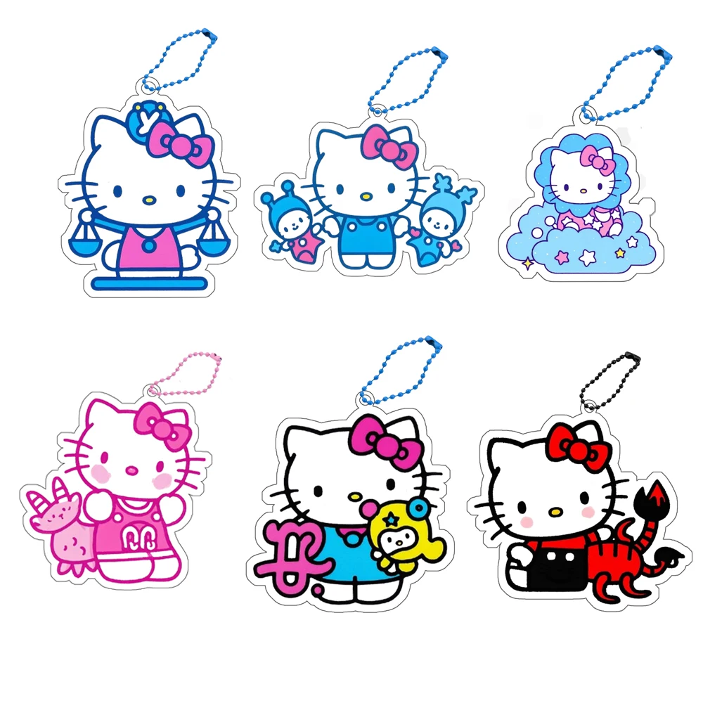 Sanrios Anime Hellokitty KeyChain Kawaii Twelve Constellations Schoolbag Cute Pendant Cartoon Girl Backpack Knapsack Accessories