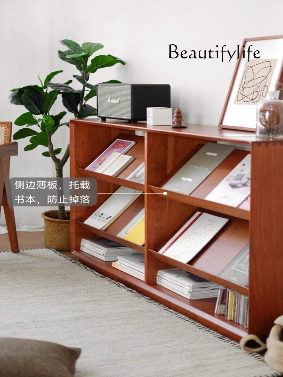 Floor-Standing Low Bookcase Living Room Magazine Rack Storage Rack Japanese Solid Wood Small Apartment Assembled Cabinet