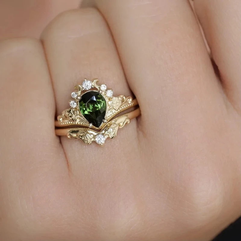 New Creative Olive Green Zircon Women\'s Ring