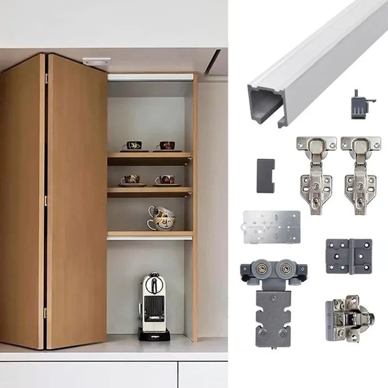 Heavy Duty Wardrobe Roller Cabinet Guide Rail Double Fold Roller Sliding Aluminum Double Fold Wooden System Internal