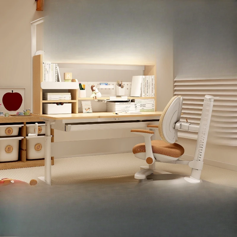 

Children's desk study table Elementary school student household bookcase integrated table and chair combination set