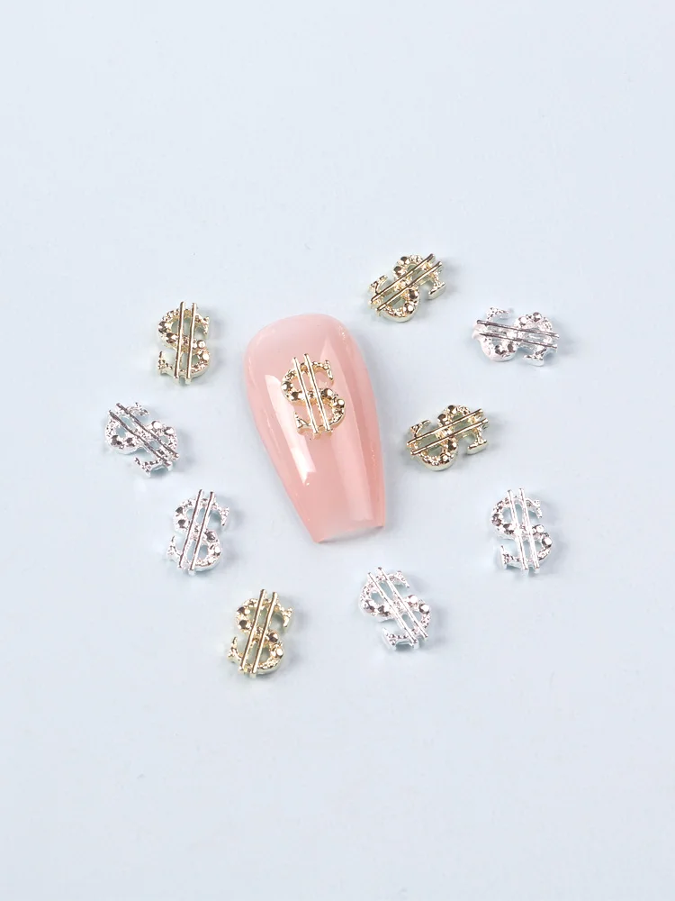 10PCS MIX Gold/Silver Dollar Shape Nail Charms Metal Alloy Nail Art Rhinestones Manicure Jewelry Nail Sequin Accessories