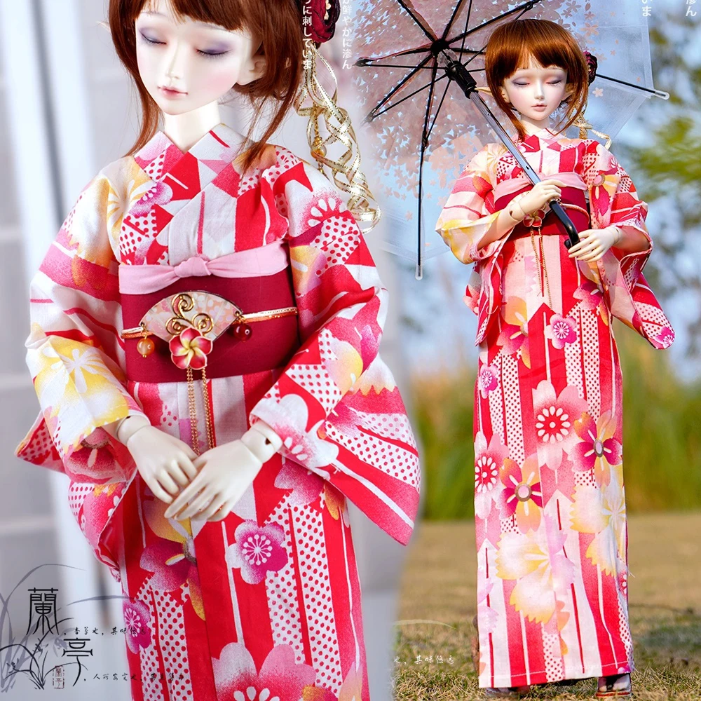 

New BJD doll clothes 1/6 1/4 1/3 pink Sakura Japanese style kimono DD MSD YOSD uncle elegant yukata Sakura umbrella accessories