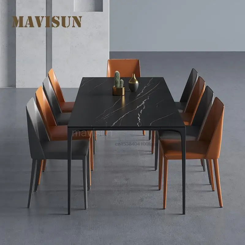 

New Luxury Nordic Marble Dining Table For Dinner Restaurant Rectangular Rock Plate Household Dining Table Modern House Furniture