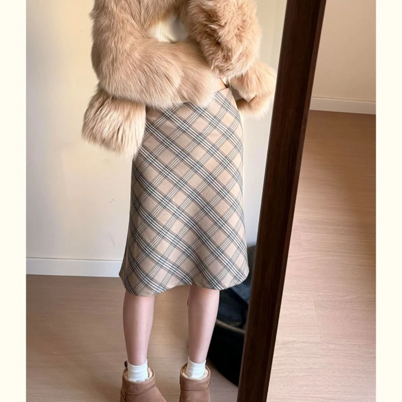 

Deeptown Vintage Plaid Skirt Women Elegant Sweet Korean Style Mid Skirt Harajuku Fashion Autumn Winter A-line Skirts Aesthetics