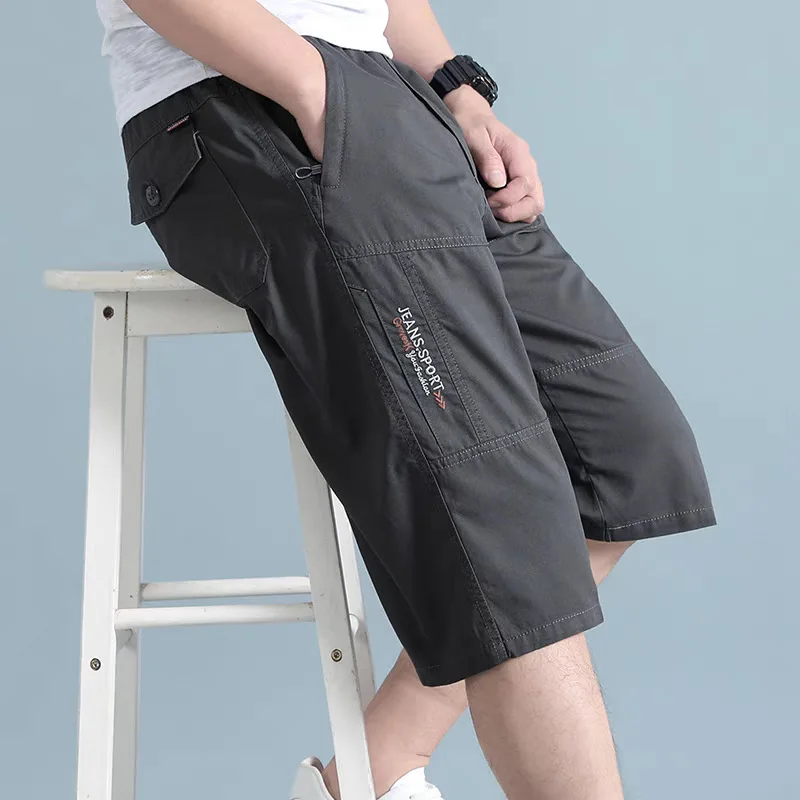 

Mens Cargo Shorts Knee Pants Zipper Pocket Summer Cotton Shorts Climbing Jogger Elastic Waist Sports Wear Casual Short Pants