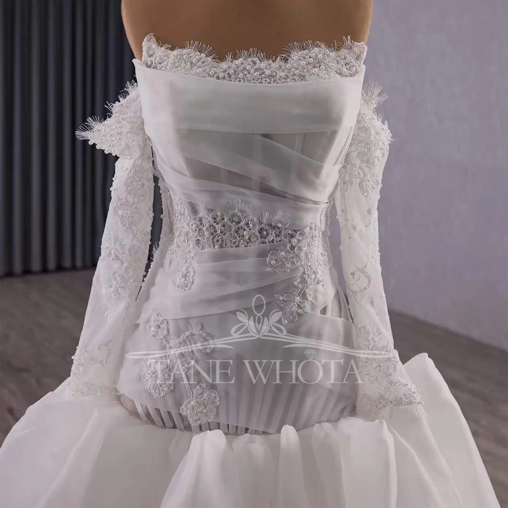 Vestidos Novias Boda Liebsten Langarm Lace Up Zurück Perlen Sexy Meerjungfrau Angepasst Hochzeit Kleid Frauen