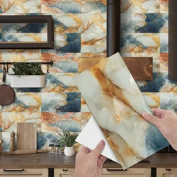 Gold Striped Marble Waterproof Tile Sticker Decoration Detachable Self-Adhesive Pvc Wall Sticker for Bathroom and Kitchen