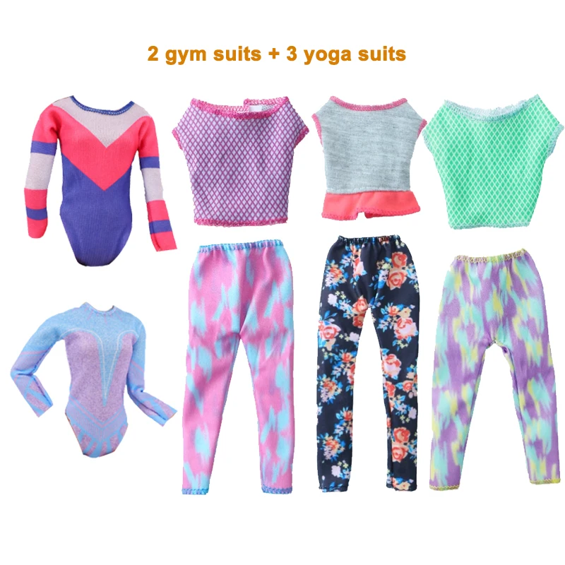 5 Sets Packung handgefertigte Mode-Puppenkleidung, 3 Yoga-Outfits, 2 Fitnessanzüge, Kleidung für 11,5 Zoll/30 cm große weibliche Puppen, Sportbekleidung