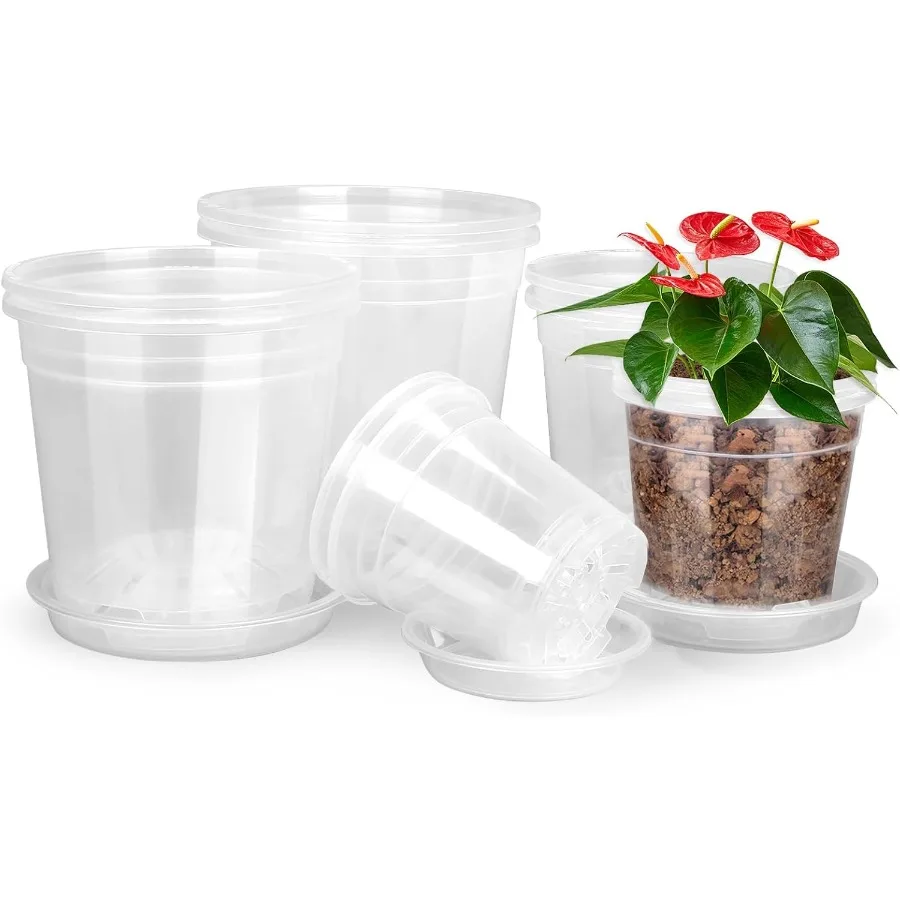

Clear Plant Pots with Drainages and Saucers Thickened 4.5 5 6 6.7 7.5 Inch Clear Pots for Plants Nursery Pots for Flowers Succu