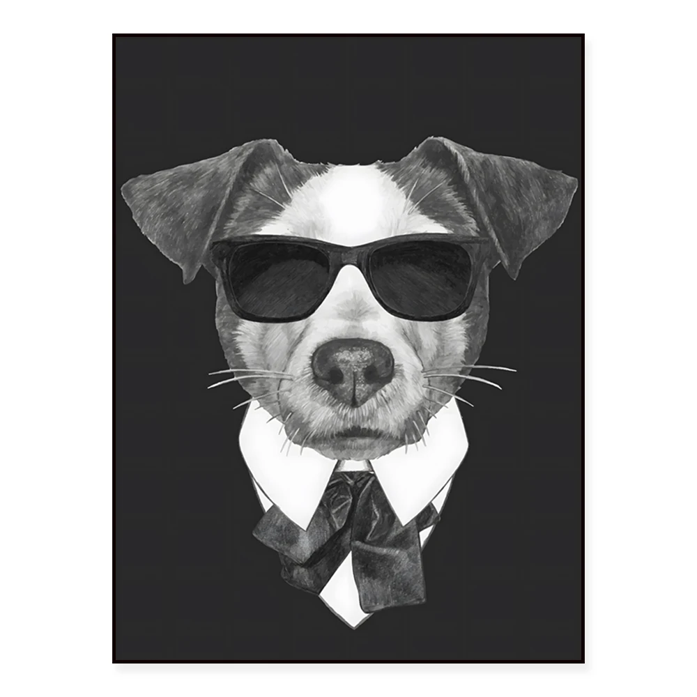 Tierisches Kunstmuster mit schwarzem Hund – Mops, Jack Russell, französische Bulldogge, Leinwandgemälde, Druck, Poster, Kinderzimmerdekoration, rahmenlos
