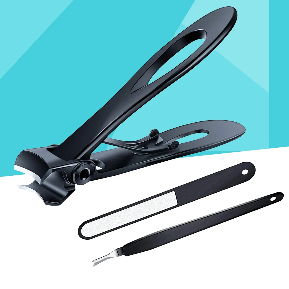 

3pcs Nail Clipper Set Large Toenail Clippers Thick Nails Big Opening Black Jaw Stainless Steel Durable Manicure Pedicure