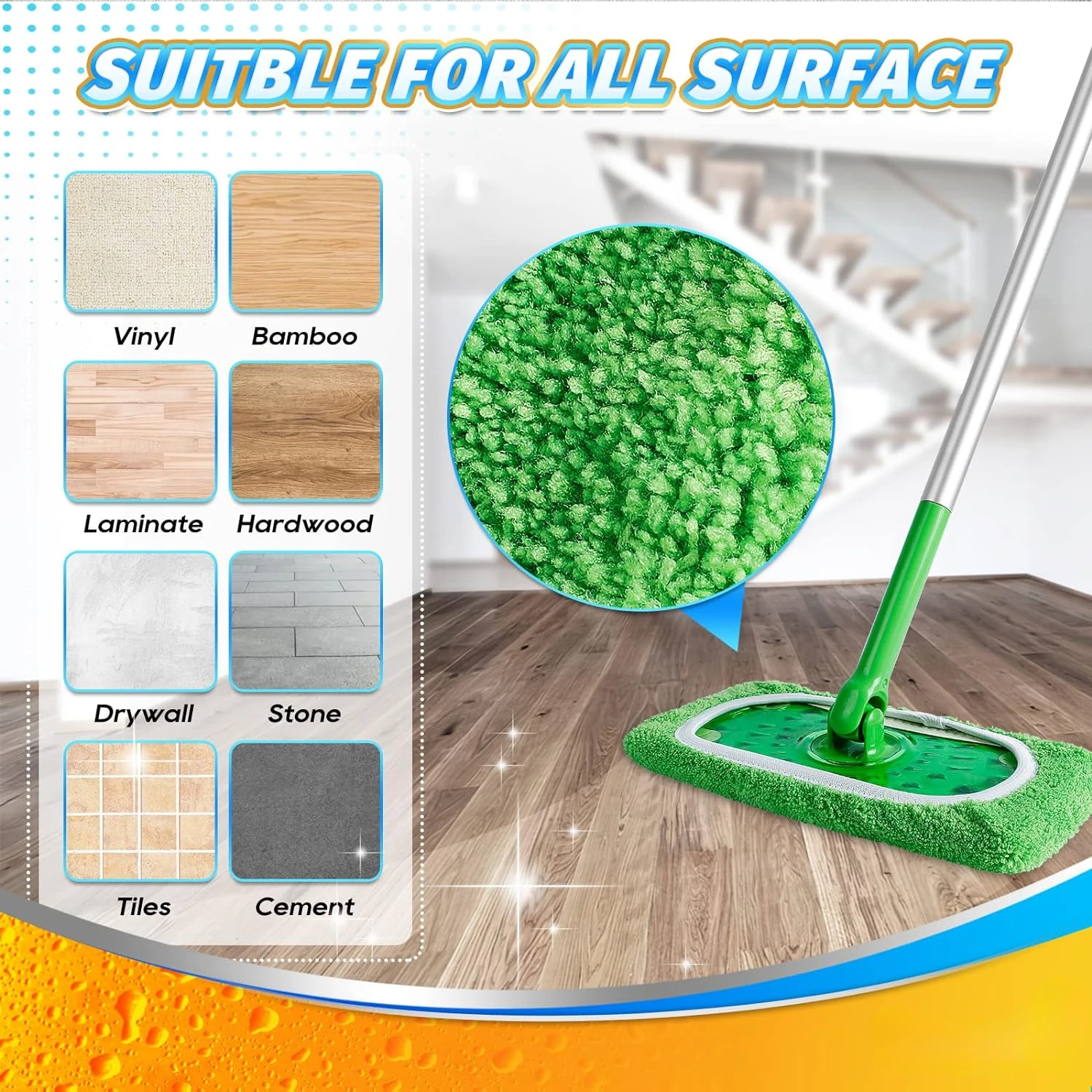 Reusable Microfiber Mop Pads for Swiffer Sweeper Mop, Washable Wet Pad Refills for Wet & Dry Use, for Hardwood Floor Cleaning