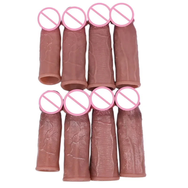 Male Extende Enlargement Penis Sleeve Reuseable Silicone Sex Toys Wolf Teeth Set Adult Male Silicone Set Couple Sharing Sex Toys