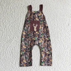 Boutique Baby Boy Deer Tree Sleeveless Toddler Pocket Romper Newborn Infant Children Snap Button Kids Jumpsuit