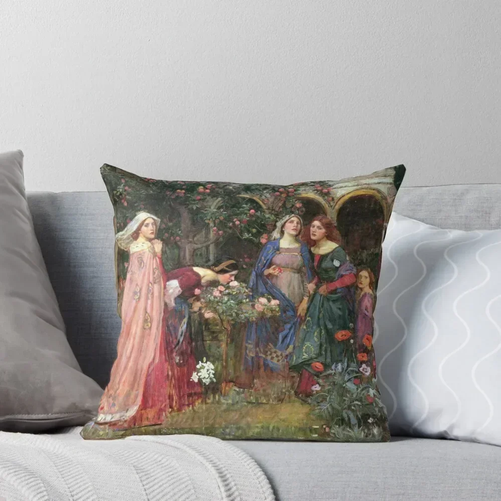 

The Enchanted Garden - John William Waterhouse Throw Pillow Embroidered Cushion Cover Pillowcases For Pillows pillow