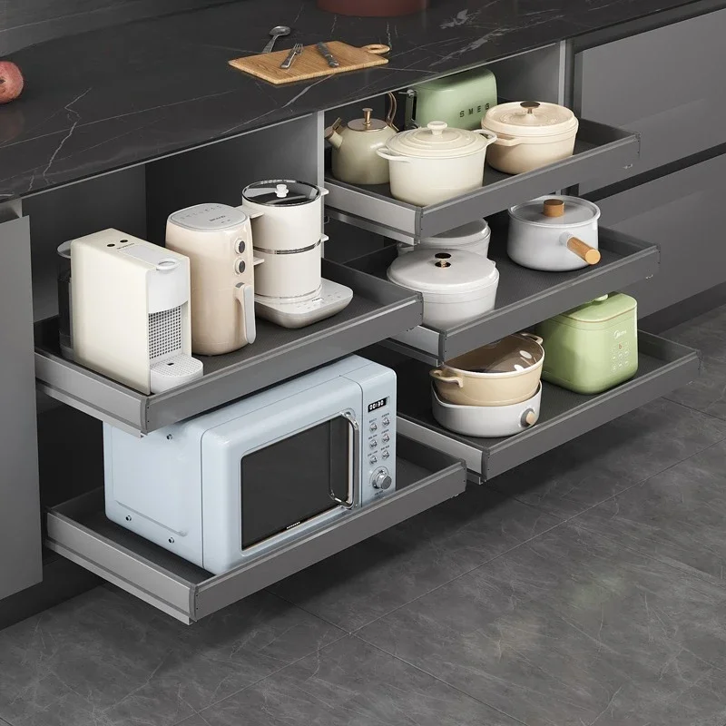 High cabinet pull basket, cabinet drawer, pot, basket, snack storage anti-double special multi-layer baffle storage pu