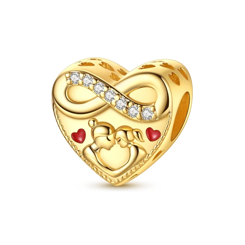 

925 Sterling Silver Charms Bead CZ Zircon Gold Mother andDaughter Dangle Fit Original Bracelet DIY Women Jewelry Gift