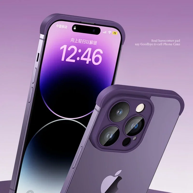 Frameless ไม่กรณีมุม Pad TPU กันชนสําหรับ iPhone 16 15 14 PLUS 13 12 11 PRO MAX กระจกนิรภัยเลนส์ป้องกัน