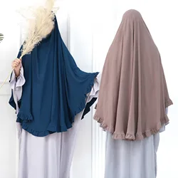 Muslim Women Ruffles Khimar Islamic Prayer Scarf Long Hijab Eid Ramadan Niqab Nikab Turkish Robe Kebaya Dubai Abaya Headdress