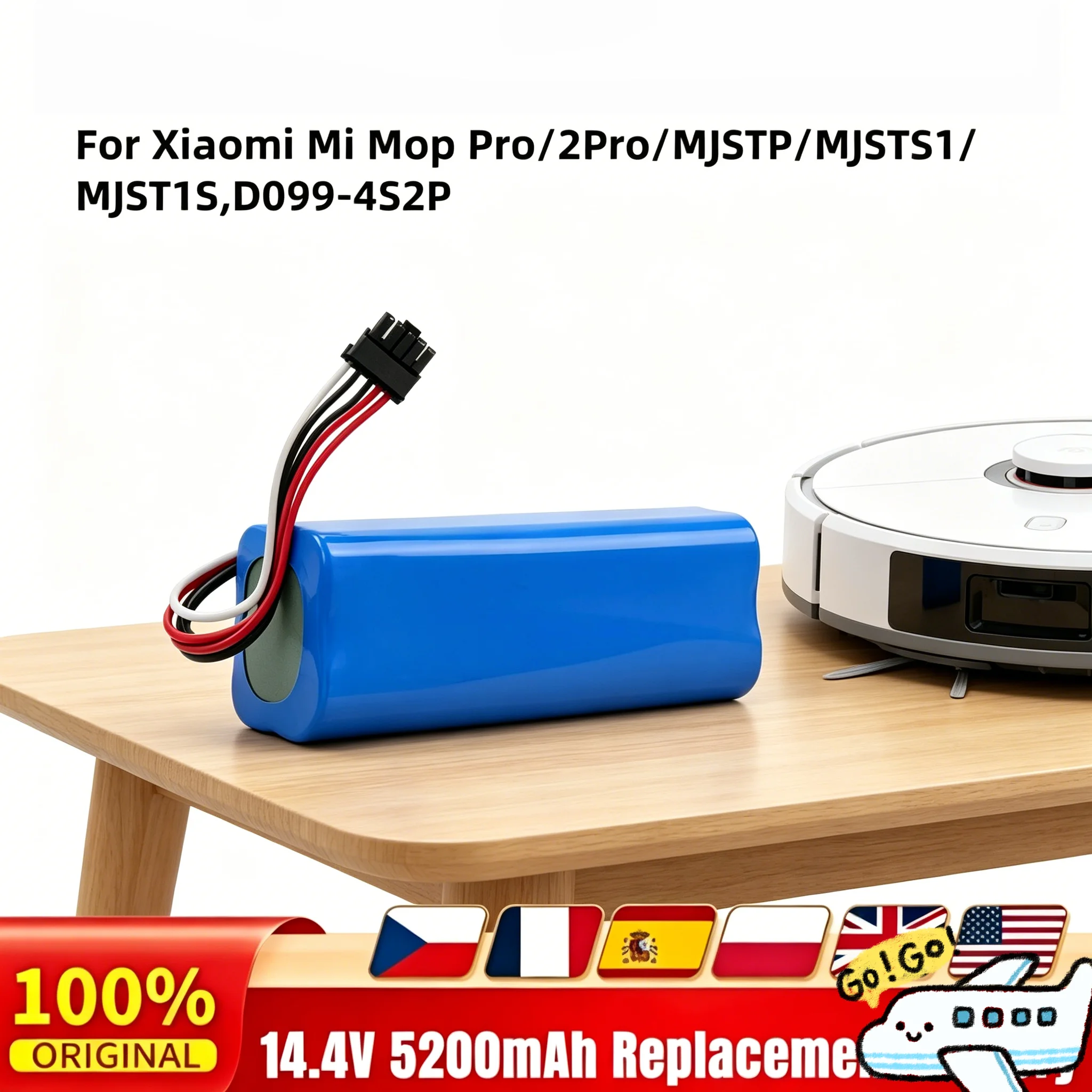 14.4V 9800mAh D099-4S2P Battery Replacement for Xiaomi Robot Vacuum Mop 2 Pro MJSTS1 C101 MJSTP 74.88Wh Li-ion Long Life