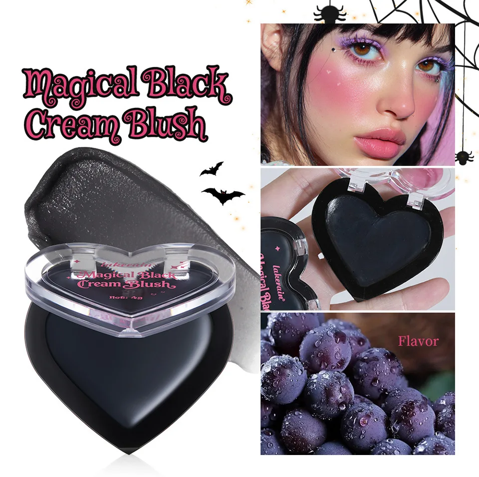 บลัชออนเปลี่ยนสีแบล็คฮาร์ท - ครีมสีดำคุณภาพสูง กลิ่นองุ่น และเปลี่ยนสีตามอุณหภูมิ เหมาะสำหรับงานปาร์ตี้ คอสเพลย์ และฮาโลวีน