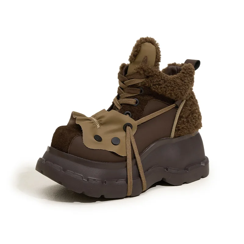 

2026 Fashion Snow Boots Women's Winter Thick Bottom Heightening Tie Short Boots Northeast Cotton Shoes Punk Style Shoes