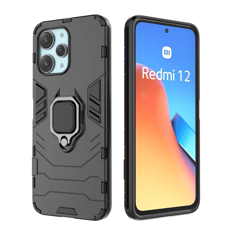 For Xiaomi Redmi 12 Case Xiaomi Redmi 12 4G 5G Cover Shockproof Armor PC + Silicone Stand Protective Phone Cover Xiaomi Redmi 12