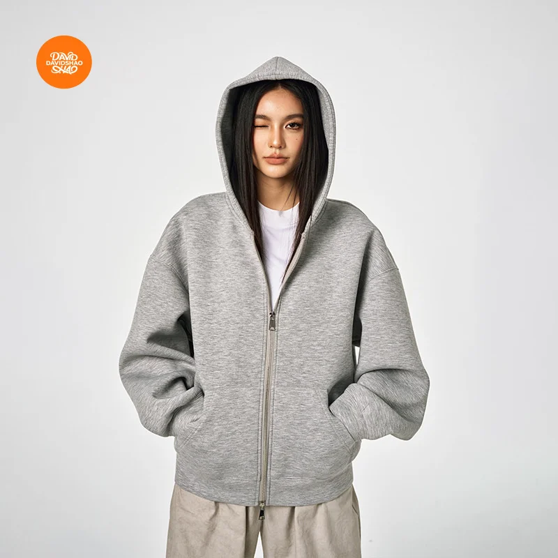 DAVIDSHAO EU US-Größe Top Qualität Street Outdoor Wear Luxus Herbst Heavy Air Layer Unisex Doppelreißverschluss Sweatshirt Hoodie