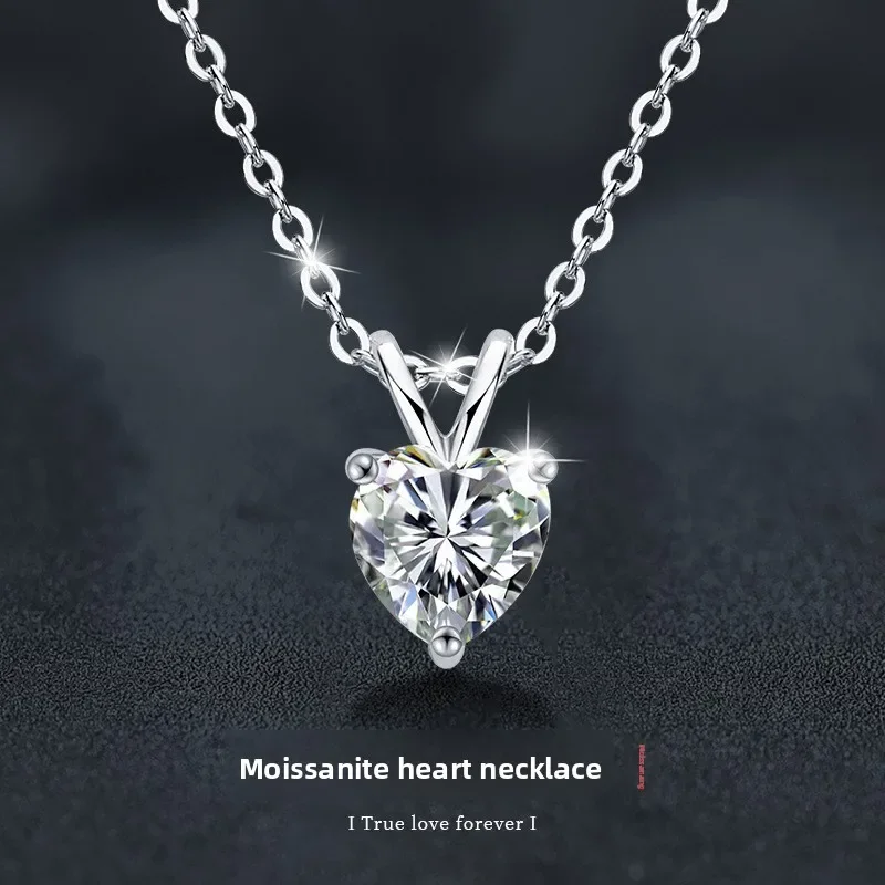 

Simple Heart Necklace: 1CT D Color Moissanite Minimalist Pendant, S925 Silver White Gold Plated Dainty Jewelry Gift