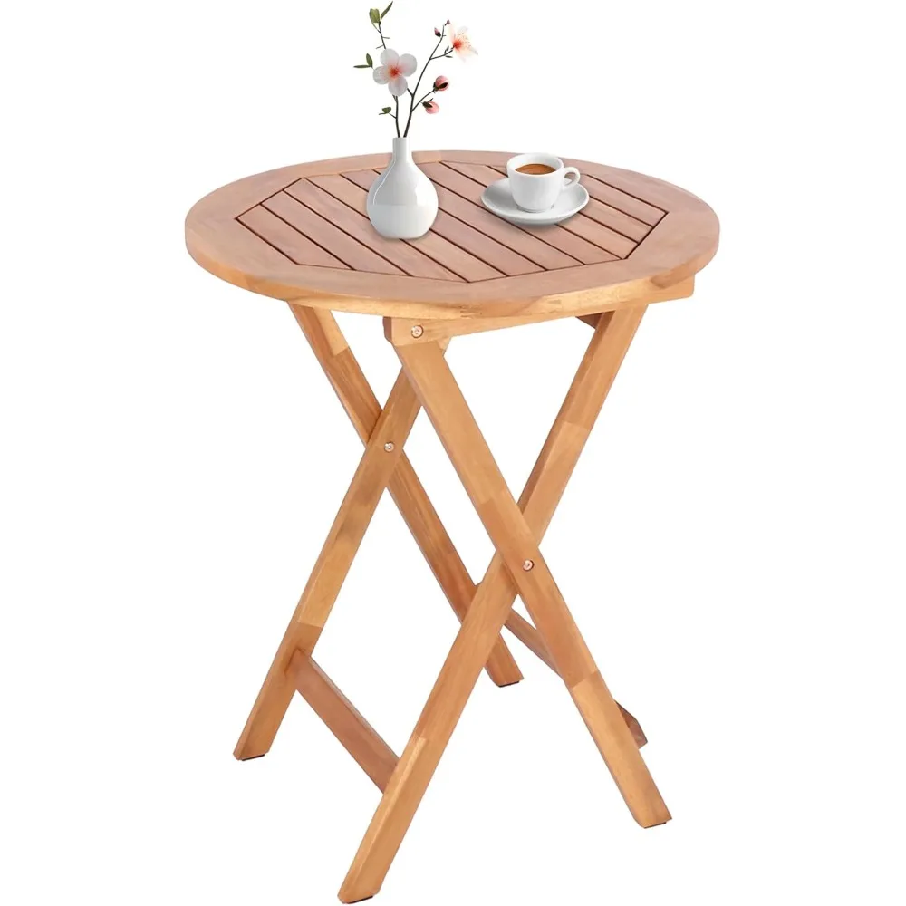

Acacia Wood Round Table, Foldable Waterproof Large, Collapsible Rustic Outdoor Wooden Coffee Tables for Patio Lawn Deck Balcony