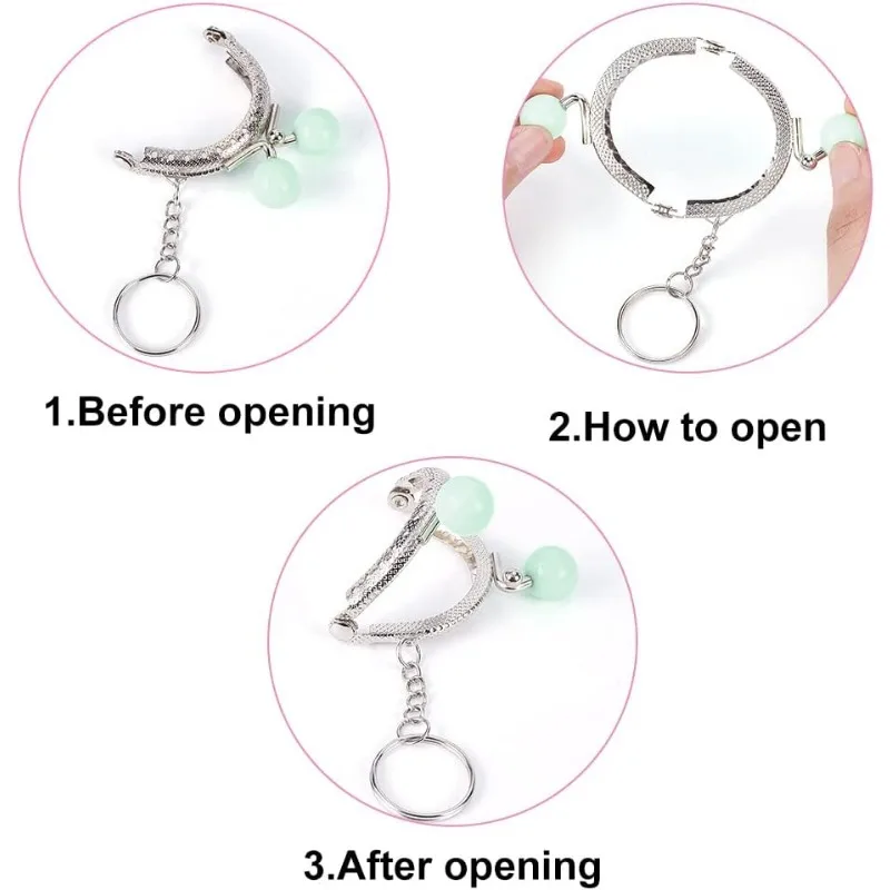 13pcs Purse Frame Bag Kiss Clasp 13 Color Lock Key Ring Coin Bag Metal Frame with Plasitc Beads Ball Purse Handle Set