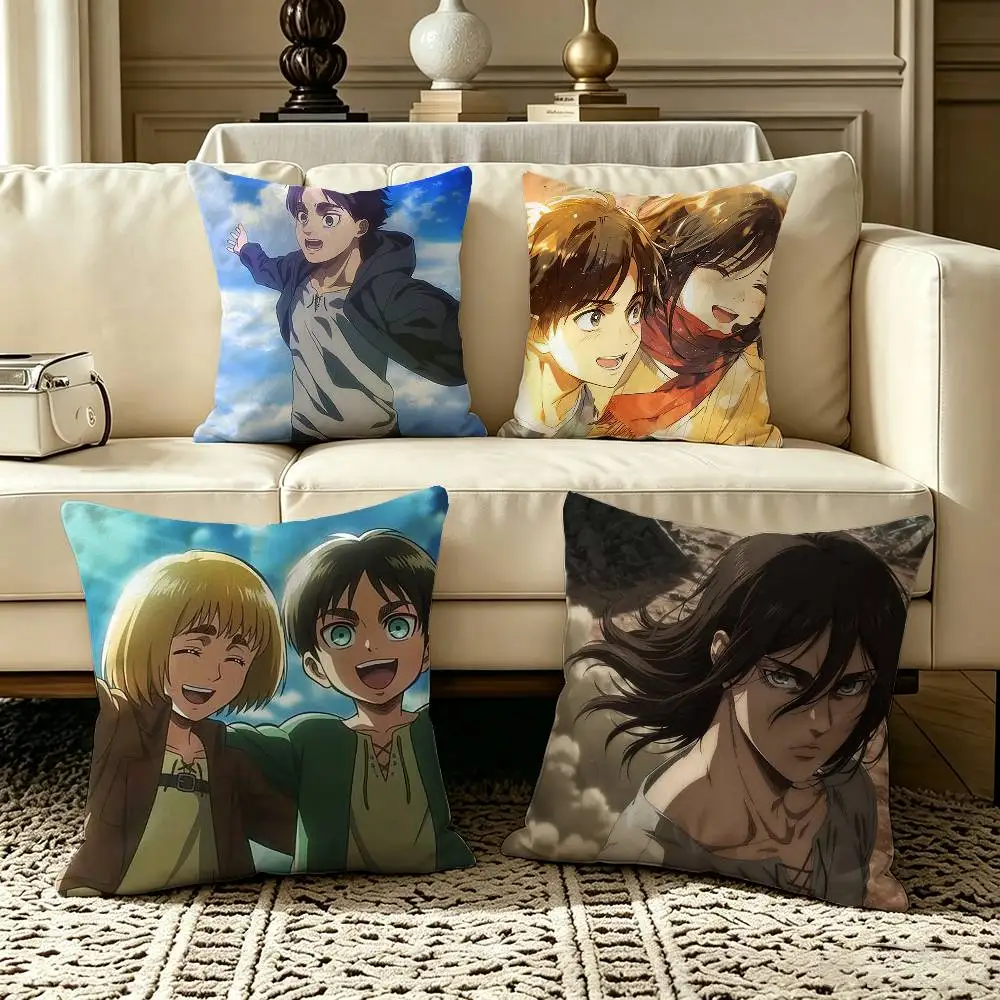 Attack on Titan Eren Yeager Anime  Square Double-Sided printed Pillow Case Bedroom Bedside Pillow Sofa Cushion Cover