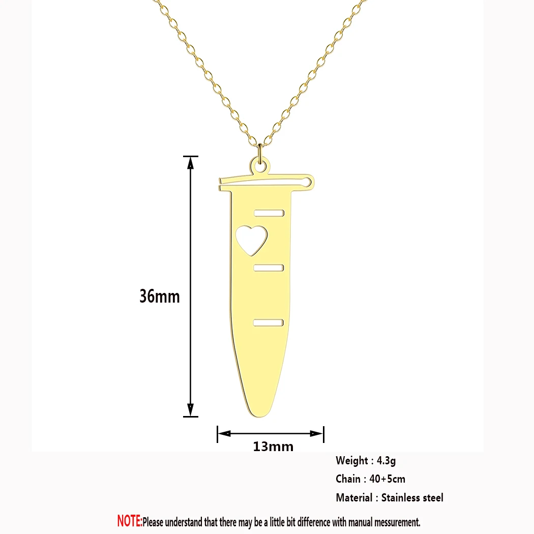 QIMING Stainless Steel Microcentrifuge Necklace Biology Jewelry Test Tube Heart Necklace Eppie  Science Teacher Gift