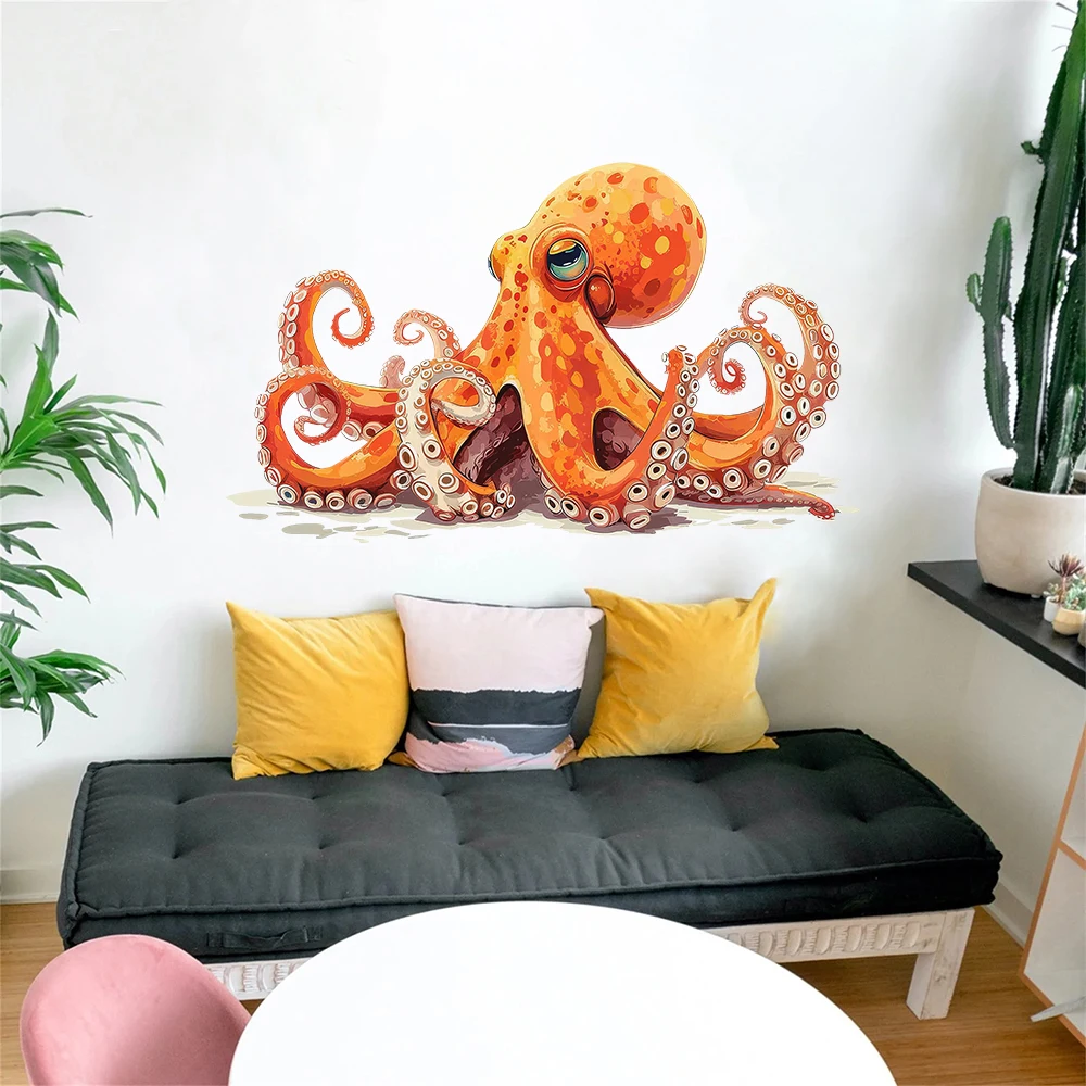 Whimsical Octopus Marine Life Wall Stickers  Sea Animal Ocean Fish Wall Decals for Bathroom Sofa TV Bedroom Home Wall Decor