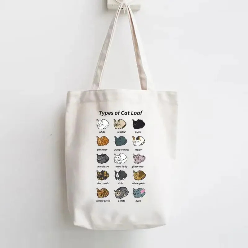 Cat Books Coffee Love Print Shopper Handbags Shoulder Fashion Canvas Casual Shopping Girls Women Graphic Reuseable Tote Bag