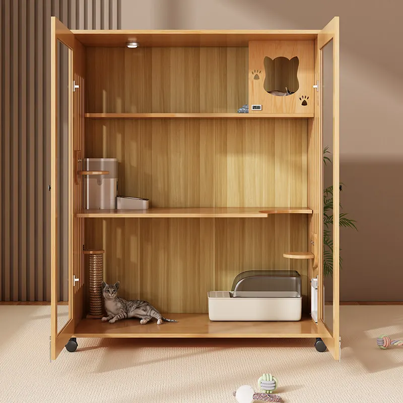 For Wooden Cat Villa, Indoor Cat Cage & Condo with Double-Layer Design for Home Use
