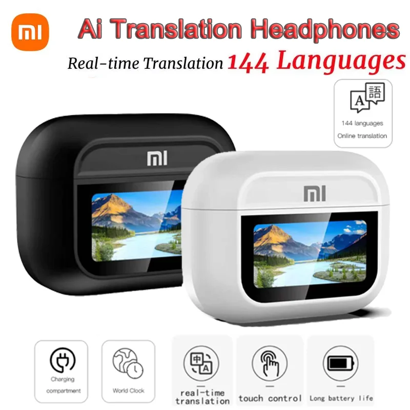 Xiaomi A8pro Wireless Touch Screen 144 Languages Instant Translation Two-way Translation Earbuds Smart Voice Translator