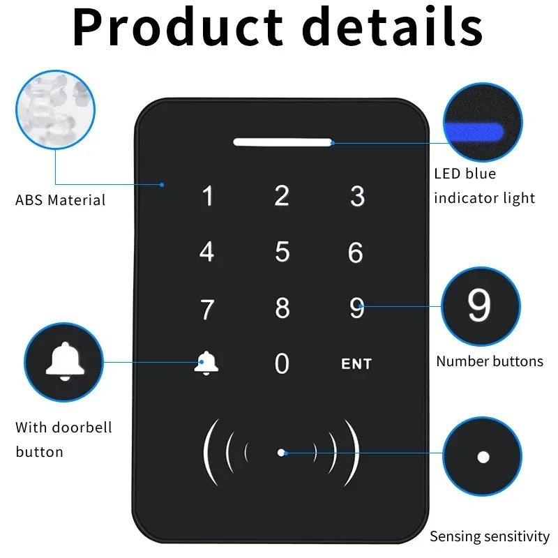 ID/IC Card With Keyboard Access Control Machine, 1000 User Card Password Capacity, DC 12V Independent Access Control Controller