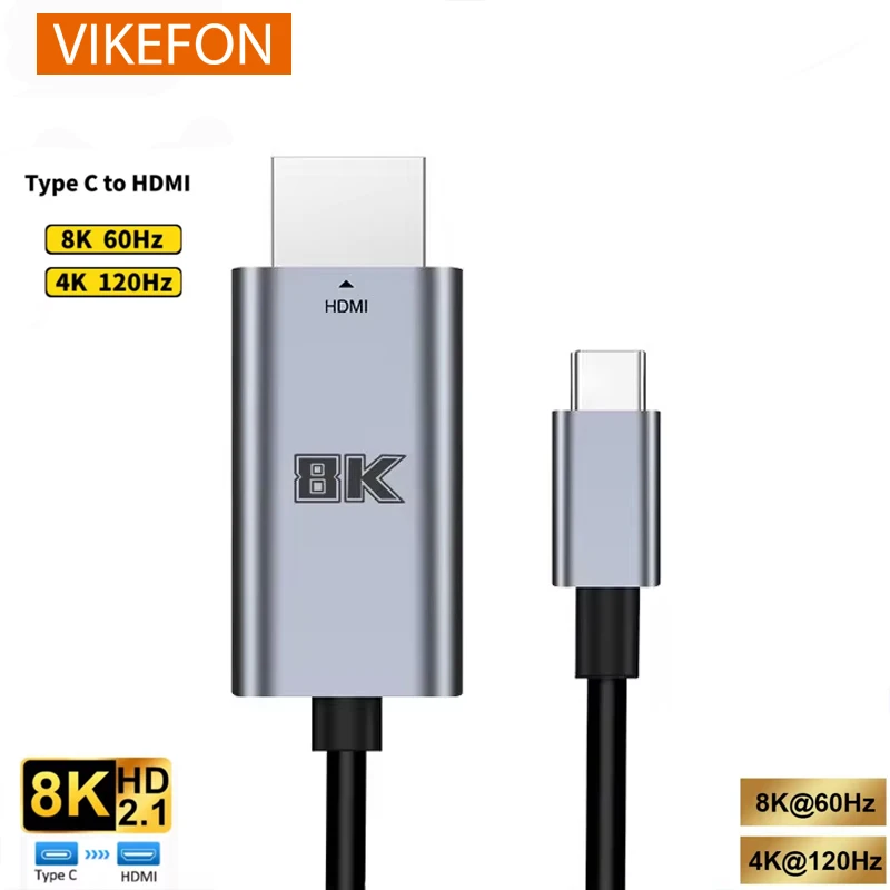 TV 컨버터용 USB C to HDMI 케이블, C타입 to HDMI 호환 HDTV 케이블, 맥북 에어 아이패드 USB-C HDMI 어댑터, 8K @ 60Hz, 4K @ 120Hz