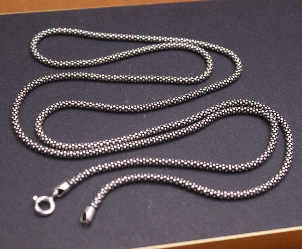 Real Solid 925 Sterling Silver Chain Men Women 2.8mm Popcorn Necklace 14-15g/85cm