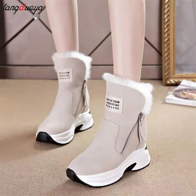 Wedge Shoes Leather Snow Boots Woman Winter keep Warm Ankle Boots Women\'s Fashion Side Zipper Outdoor Sneakers Botas Mujer 2024