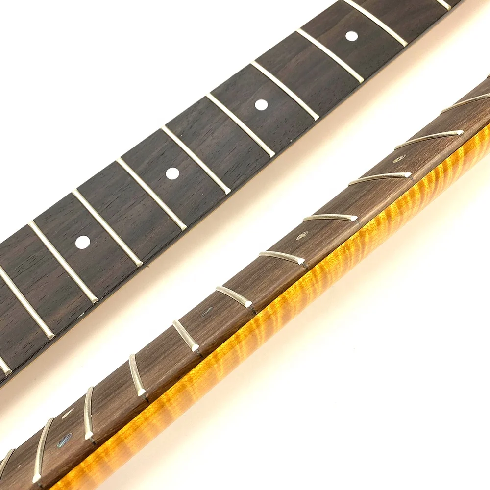 Hooqu بالجملة 25.5 بوصة مقياس ST الغيتار الرقبة 21 الحنق خمر النمر لهب القيقب الغيتار الرقبة مع لوحة أصابع خشب الورد