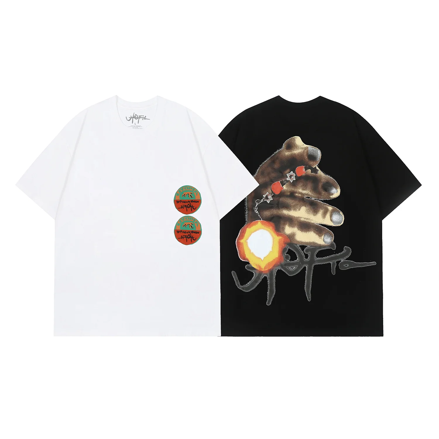American Style Rock Retro Print Heavyweight Pure Cotton Short Sleeve T-Shirt Street Fashion Loose Fit Youth Popular City Walk